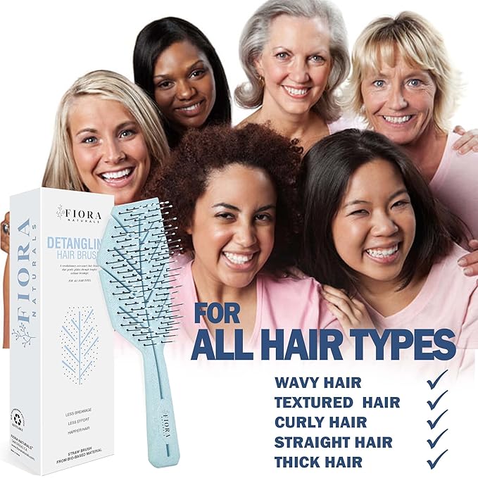 Fiora Naturals Hair Detangling Brush for Women - Detangler Hair Brush w/Flexible Soft Bristles- Gently Glides Through Tangles - Curly, Fine, Dry and Shower Wet HairBrush, cepillo para cabello - Blue