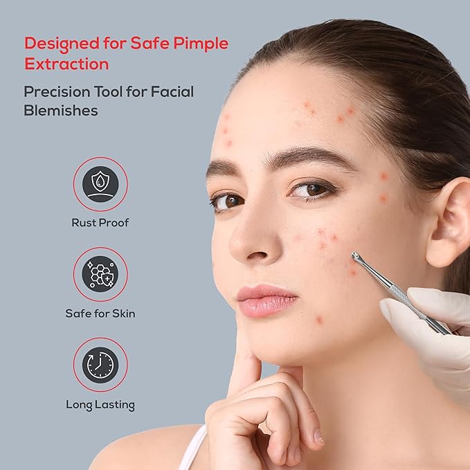 Suvorna Comedone Extractor 2in1, Milia Remover, Nose Blackhead Remover Tool, Whitehead Extractor, Pore Extractor, Black Head Remover for Face, Pore Cleaner, Pimple Popper Tool, Pimple Extractor