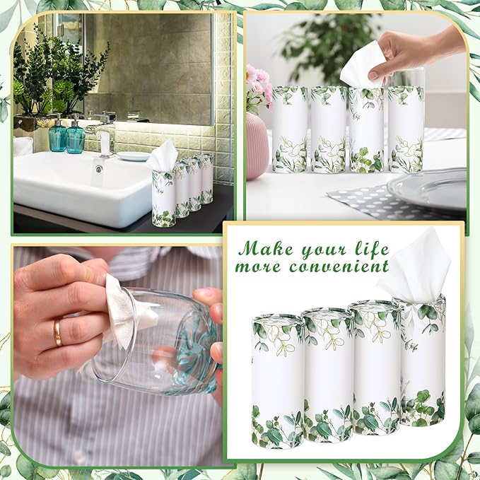 12 Pack Car Tissue Cylinder Holder Bulk with 3 Ply Facial Tissues, Round Napkin Holders for Car Cup Holder Cylinder Travel Paper Tubes Bulk Round Napkin Boxes Packs(Eucalyptus)