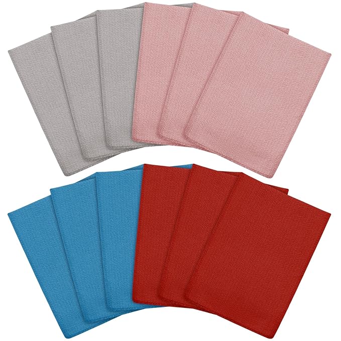 Tatuo 12 Pieces Korean Exfoliating Mitt Glove Italy Towel Body Skin Scrubber Exfoliating Scrubber for Remove Dead Skin Washcloth Korean(Small,Pink, Brick Red, Gray, Blue)