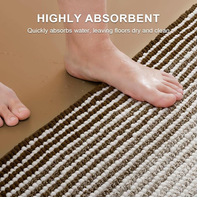 Bathroom Rugs Sets 2 Piece, Toilet Rugs U-Shaped, Contour Bath Mat Set for Toilet Bathroom, Soft Absorbent Chenille Bath Carpet, Quickly Dry, Washable (Coffee, 32" x 20" + 24" x 20")