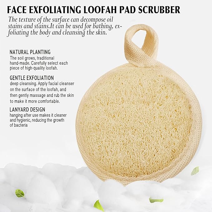 Face Exfoliating Loofah Pad Scrubber, Manual Facial Cleansing and Makeup Remover Brush 6 Pieces, Natural Loofa Sponge Pads Massage Pores and Clean Blackheads Without Hurting The Skin