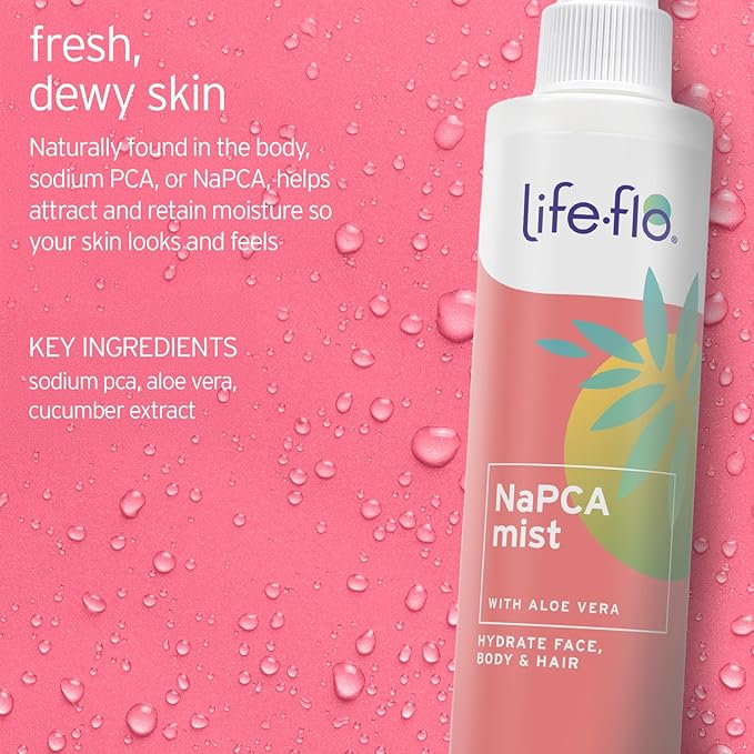 LIFE-FLO NaPCA Hydrating Mist for Skin Care and Hair Care - w/Sodium PCA, Aloe Vera Gel - Face Moisturizer, Makeup Setting Spray, Refreshing Hair and Body Mist, All Skin Types - 60-Day Guarantee, 8oz