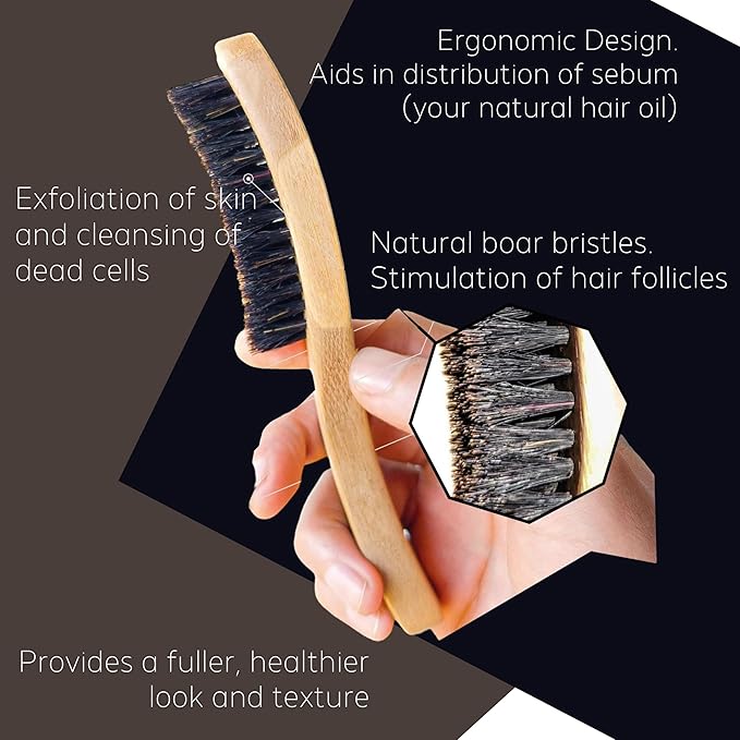 Barbanegra's Beard Styling Brush with Ergonomic Design. Long-lasting made from Eco-Friendly Bamboo with Natural Boar Bristles Beard & Mustache Brush for Men.