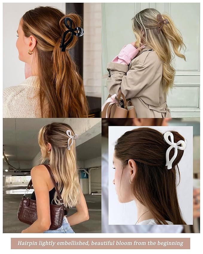 Molans 5Inch Large Hair Claw Clips 4 PCS for Women - Acrylic Hair Accessories for Thick Hair and Long Hair, Big Strong Durable Hair Applique, Oversized Non-slip Rectangle Butterfly Bow Jaw Hair Clips