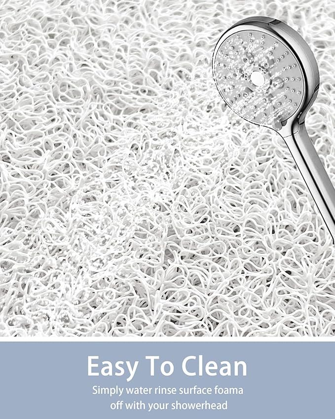 Non Slip Shower Mats for Inside Shower,16x24 Inch,Anti-Slip Bathtub Mats for Bathroom, Foot Scrubber Loofah Bath Mats for Shower, Quick Drying Shower Stall Mats for Wet Areas (White)