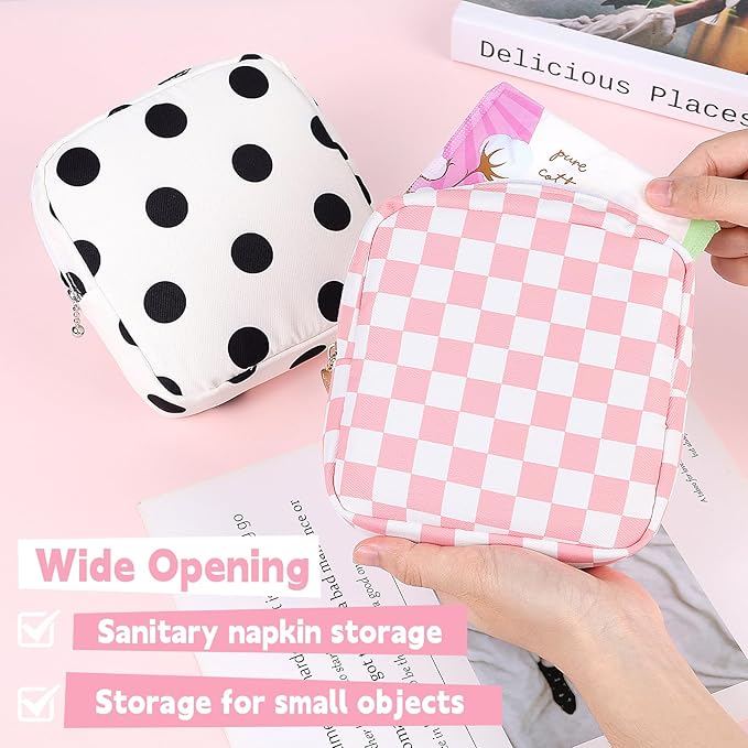 Desing Wish Period Bag Pouch Soft Cloth Sanitary Napkin Storage Bag Portable Menstrual Pad Pouches Tampon Holder for Purse First Period Kit for Girls 9-12 (Black Striped Dog)