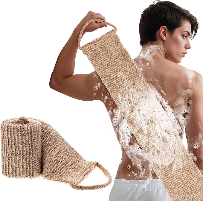 Extra Rough Exfoliating Back Scrubber, Large Natural Exfoliation Washcloth, Long Durable Body Scrubber for Men Women Workers Athletes Daily Deep Cleansing Shower Bath Wash