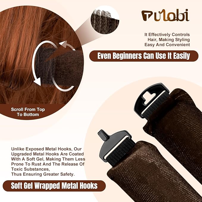 TULOBI 3 Pcs Heatless Curls Overnight - Upgraded Velvet Heatless Hair Curler with Velcro Fastener, Overnight Jumbo Blowout Rods, Hair Curlers to Sleep in for All Hair Types (Brown)