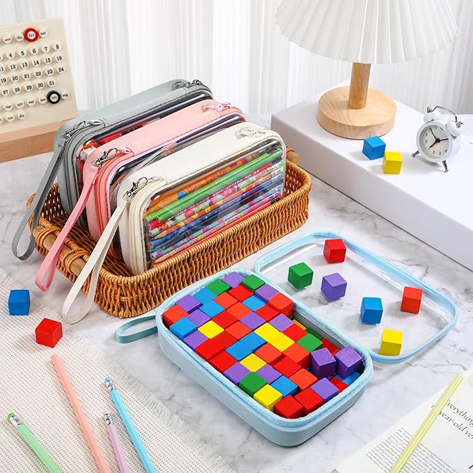 4 Pcs Hard Clear Zipper Case Hard Shell Plastic Pencil Case Large Transparent Pencil Box Portable Travel Organizer Toy Storage Bins for Home Office Cosmetics(Beige, Orange, Dark Blue, Green)