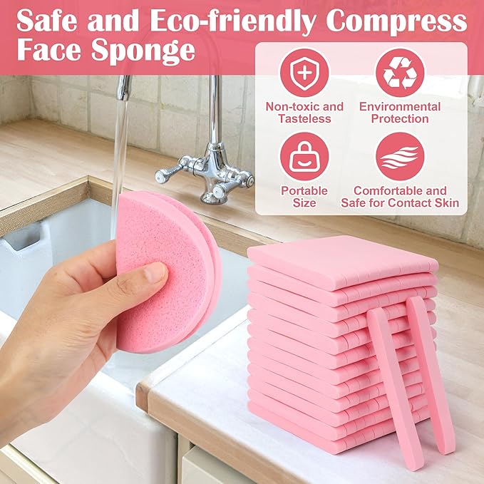 X-Large 120 Pcs Facial Sponge Compressed, Luxiv 4.5x3.4 Large Face Cleansing Sponges for Estheticians Compressed Makeup Remover Sponge Oval Wash Face Sponges for Women Exfoliating (Pink)