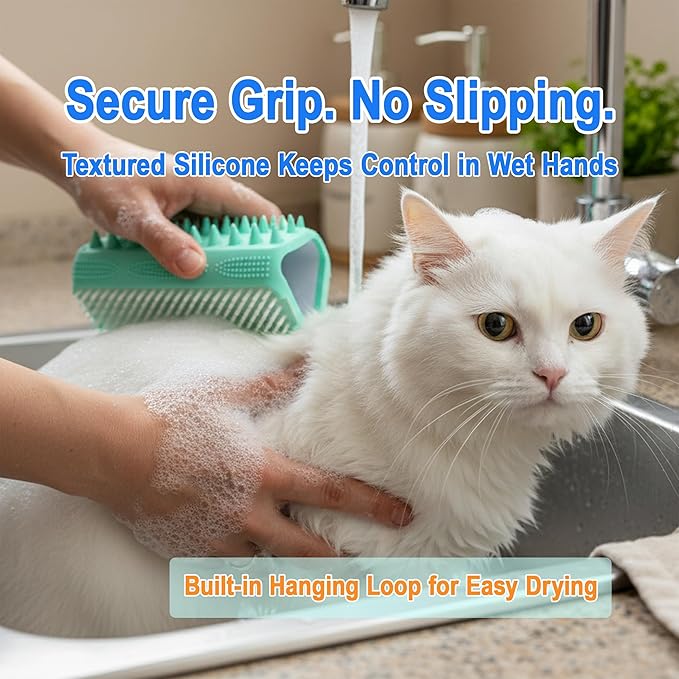 3-in-1 Triangular Dog Bath Brush for Dogs & Cats, Silicone Pet Grooming Brush with Deshedding Bristles, Massage Cones & Deep Cleaning Nubs, Black