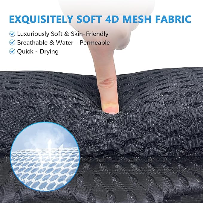 REEZEIVI Bath Pillows for Tub,Bath Pillow with 6 Non-Slip Suction Cups,Soft 4D Mesh Fabric,Bathtub Pillows for Tub Neck and Back Support,Extra Thick Luxury Bathtub Pillows,Black