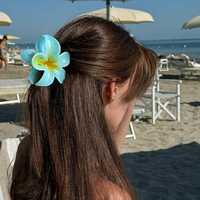 Flower Hair Claw Clips for Women, 8 Pack Hawaiian Flower Hair Clips, Plumeria Claw Clips for Thick Thin Hair, Large Strong Hold Nonslip Hawai Hair Accessories for Women Girls Gifts(Hawaiian-8 Colors)