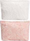 2-Pack Large Flower Makeup Bag Set - White & Pink Floral Canvas Cosmetic Organizer | Aesthetic Capacity Travel Toiletry Bag for Women (Makeup Brushes & Accessories Storage)