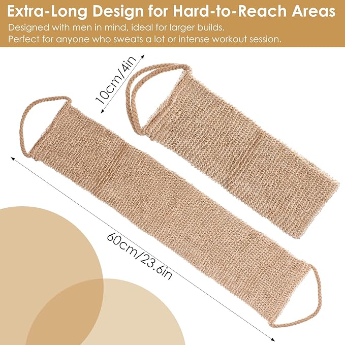 Extra Rough Exfoliating Back Scrubber, Large Natural Exfoliation Washcloth, Long Durable Body Scrubber for Men Women Workers Athletes Daily Deep Cleansing Shower Bath Wash