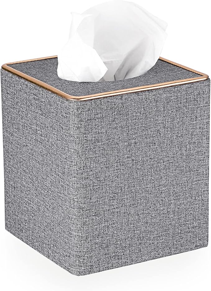 Sumnacon Square Linen Tissue Box Cover - Stylish Cube Tissue Box Holder with Magnetic Bottom, Decorative Tissue Box for Vanity Toilet Tank Dresser Night Stand Table Countertop Office Car, Grey