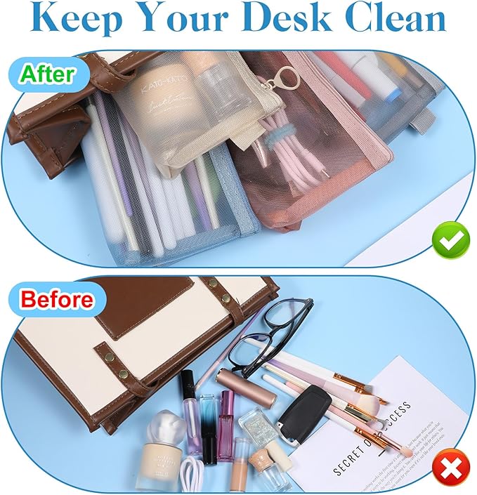4 Pcs Mesh Makeup Brush Bag, Nylon Mesh Zipper Bags Small Makeup Brush Pouch with Zipper Portable Clear Meshs Makeups Bags Zippers Pouch Cosmetic Bag for Home Office Travel Accessories Organizer