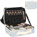 Relavel Makeup Bag Travel Train Case for Women and Girls, Cute Cosmetic Storage Organizer Box Portable Shoulder Bag with Adjustable Dividers and Makeup Brush Comparment, Floral Print