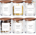 Yaomiao 6 Cotton Pad Holder Bathroom Container, 10 oz Cotton Ball Swabs Dispenser, Clear Plastic Apothecary Jar Organizer with Bamboo Lids for Storage Floss Pick Makeup(Dark Brown)