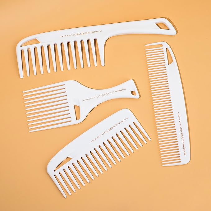 Cricket Ultra Smooth Coconut Hair Pick Comb - Infused with Coconut Oil & Keratin for Frizz-Free Shine and Volume, Ideal for Curly, Thick, and Textured Hair