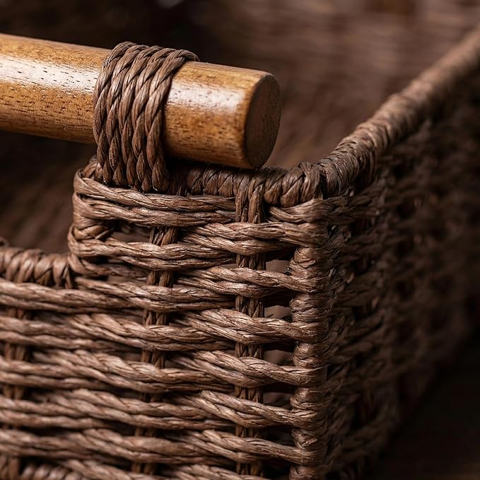 Back of Toilet Basket, Brown Wicker Toilet Tank Basket for Toilet Paper Storage, Basket for Toilet Tank Top, Decorative Bathroom Organizer for Towels & Essentials