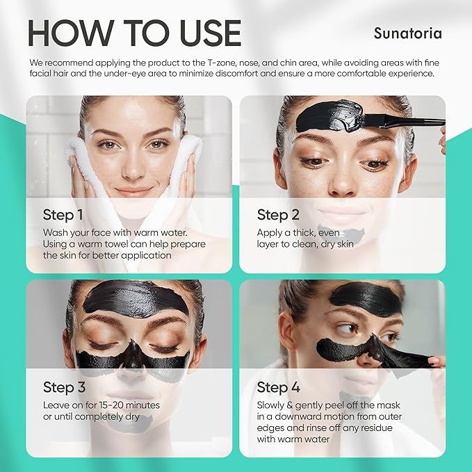 SUNATORIA Black Peel Off Face Mask – Charcoal Peel Off Face Mask for Oily & Combination Skin – Helps Remove Excess Oil & Lift Away Surface Impurities – Refreshing Botanical Formula, 2.04 fl oz