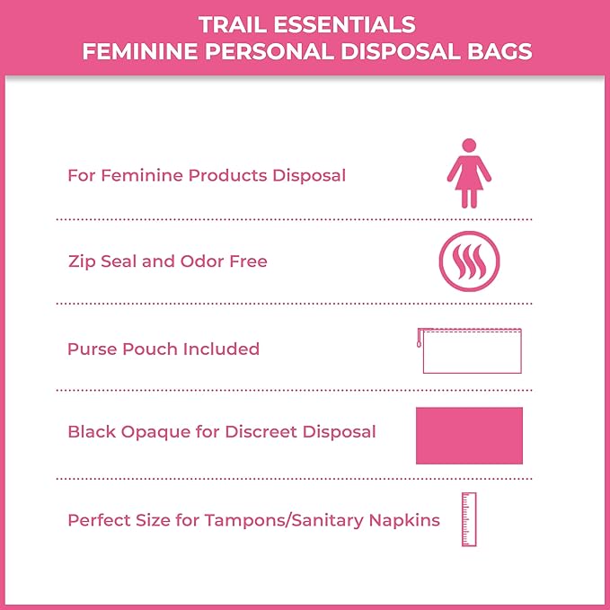 Feminine Personal Disposal Bags- 100 Black Opaque Bags for Sanitary Disposal, with Purse Pouch. Discreet Disposal for Tampons, Pads, and Liners (Black)