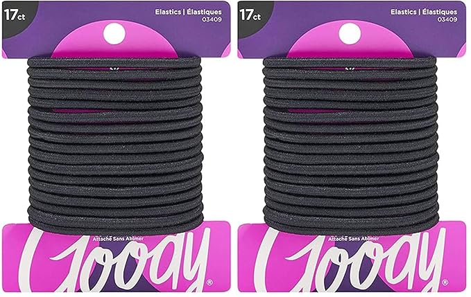 Goody Ouchless Hair Elastics – No Pull,No Breakage,Tangle-Free Hold for Thick,Curly,Coily & Textured Hair –,Black,Long-Lasting Ponytail Holders for Women & Men,17 Count (Pack of 2)