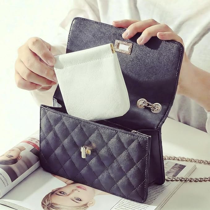 4Pcs Small Makeup Bag for Purse Mini Leather Pocket Cosmetic Bag for Women Small Lipstick Purse Pouches for Purse Small Coin Purse Organizer Pouches Portable No Zipper Makeup Pouch(Black, Ivory White)