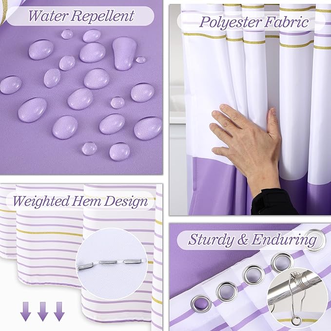 Bathroom Set - Bathroom Sets with Shower Curtain and Rugs, 25PC Bathroom Accessory Set, Purple Bathroom Accessories Set with Trash Can, Soap Dispensers