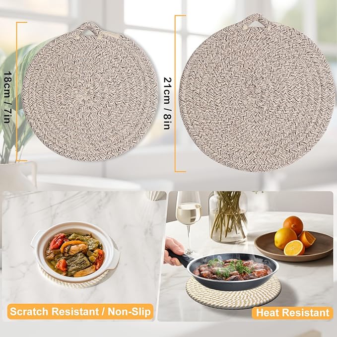 7" Trivets for Hot Dishes, 6 Pack Hot Pads for Kitchen Counter & Dining Table, Heat Resistant | Scratches | Stains Cotton Trivets for Hot Pots and Pans
