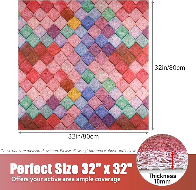 Shower Mat Bathtub Mat Non-Slip - 32x32 Inch, Soft Comfort Bath Mat with Drainage Holes, PVC Loofah Massage Bathmat for Shower, Tub, Bathroom, Wet Areas, Quick Drying