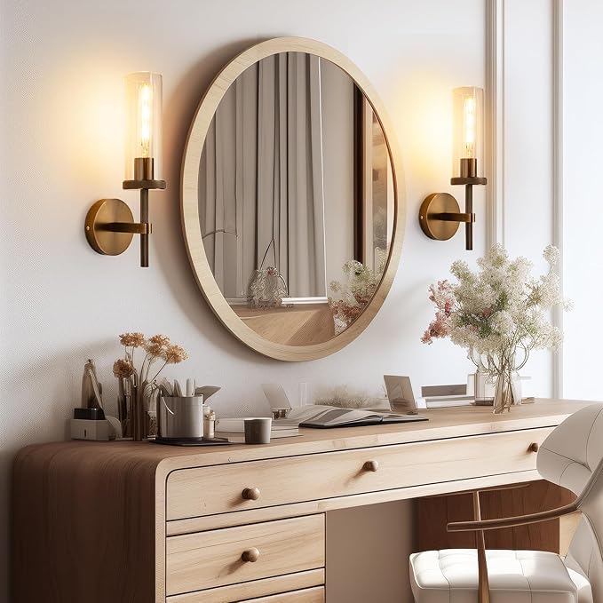 15" Knurled Bronze Hardwired Wall Sconces Set of 2, Bathroom Vanity Light Fixtures with Clear Glass Tube, Modern Lamp Lighting for Bedroom, Living Room, Hallway, Staircase, Mirror, Kitchen