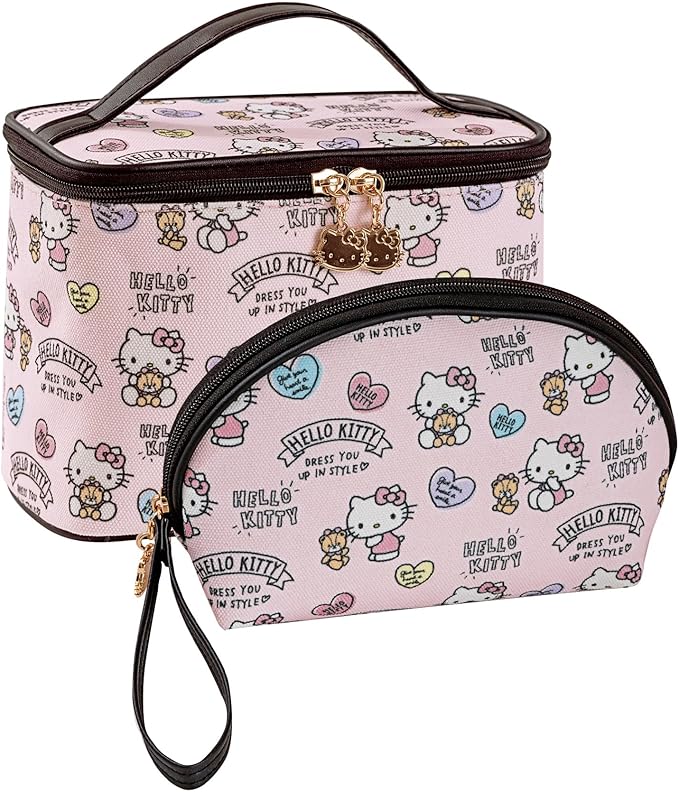 AmBealla Cosmetic Bag Large Makeup Bags Pink Travel Case with Makeup Brush Holder,2PCS Cosmetic Organizer for Women,Toiletry Storage Bag for Skincare&Beauty Tools Sweet Cute for Girls