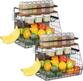 Delamu Magnetic Shelf for Fridge with Wood Lid, 3 Tier Pull Out Fruit Basket, Magnetic Spice Rack Organizer for Refrigerator, Cabinet, Kitchen Counter, Laundry (2 Pack)