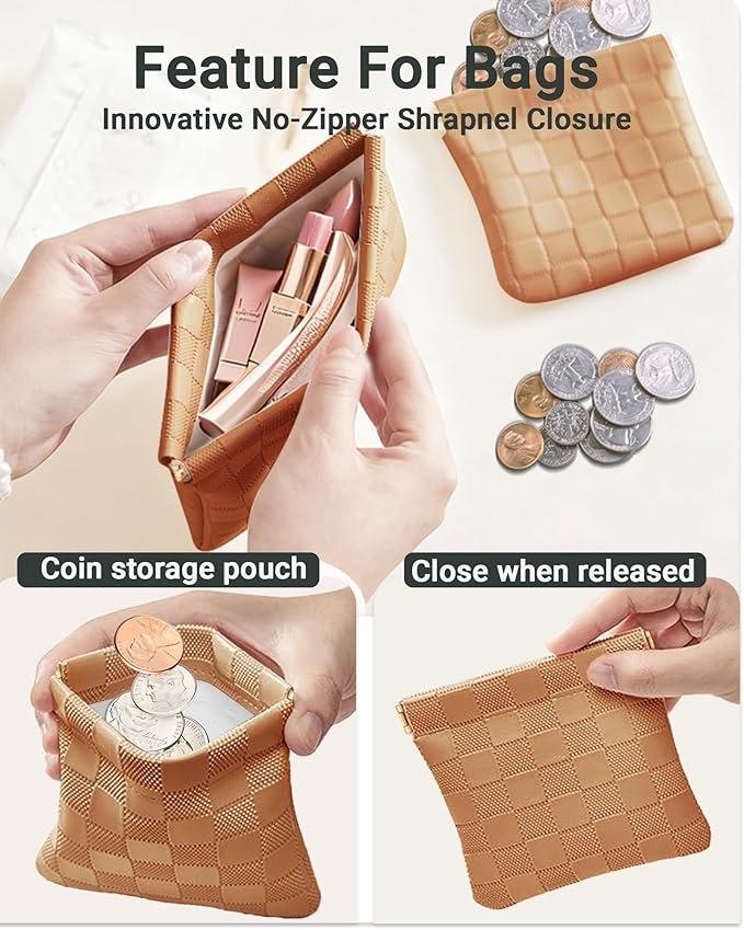2 PC Small Makeup Bag for Purse, Lipstick Holder & Purse Organizer Pouches, Waterproof Faux Leather Cosmetic Bag, Slim Travel Makeup Pouch for Women Daily & Travel Essentials