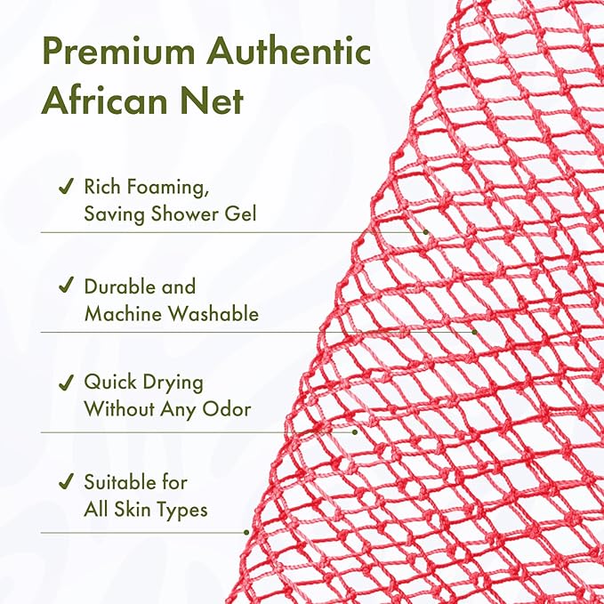 African Net Sponge Authentic, 47 inches Exfoliating Body Scrubber, Back Scrubber for Shower, African Bath Sponge with Knots, Durable Loofah Washcloth for Women & Men Daily Use