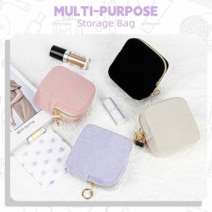 Period Bag for Teen Girls, Corduroy Sanitary Napkin Storage Bag, Menstrual Pad Pouches Tampon Holder for Purse