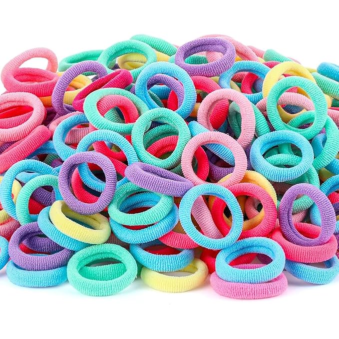 WillingTee 120 Pcs Baby Hair Ties, Cotton Toddler Hair Ties for Girls and Kids, Multicolor Small Seamless Hair Bands Elastic Ponytail Holders,Spring Color