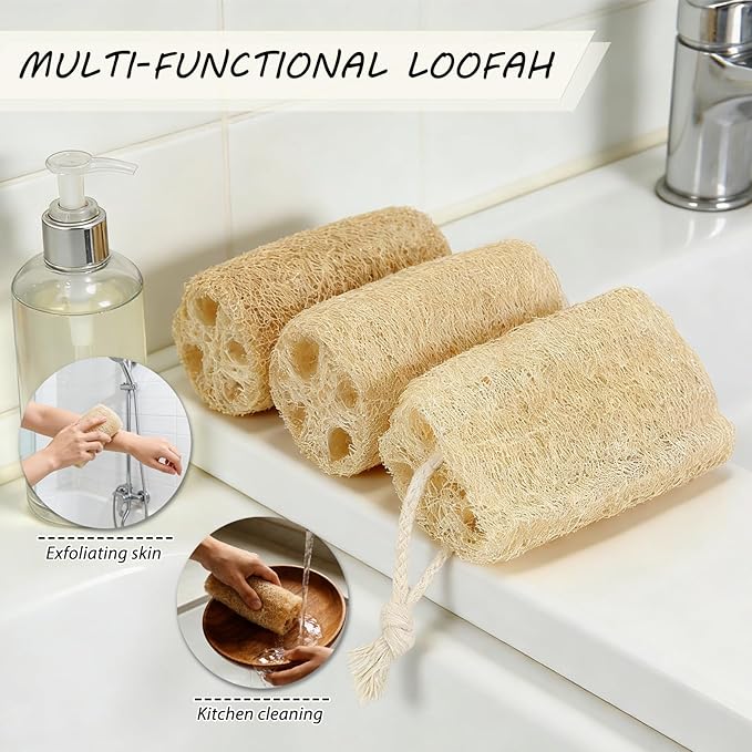 Organic Natural Loofah Sponges 4.7'' Luffa Spa,Pack of 4 Exfoliating & Smooth Skin Bath Shower Loofas Loofa for Women and Men Body Scrubber
