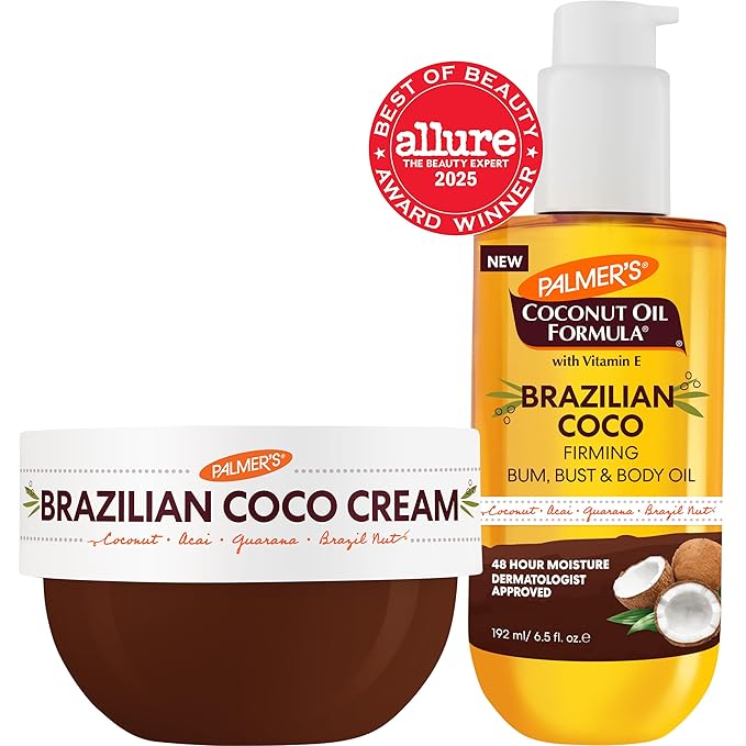 Palmer's Brazilian Coco Hot Mama Firming Kit, Coconut Oil Formula Skin Care Duo with Firming Body Cream (8.8 Oz) + Body Oil (6.6 Fl Oz) Helps Tone Bum, Belly & Thighs, Provides 48 Hour Moisture