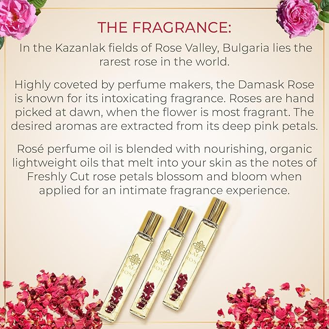 SAFA Rosé Organic Rose Oil Perfume Roller | Bulgarian Damask & Indian Rose Petals | 10 mL Long Lasting Perfume Oil for Women & Men | Non-Toxic, Alcohol-Free & Travel Friendly