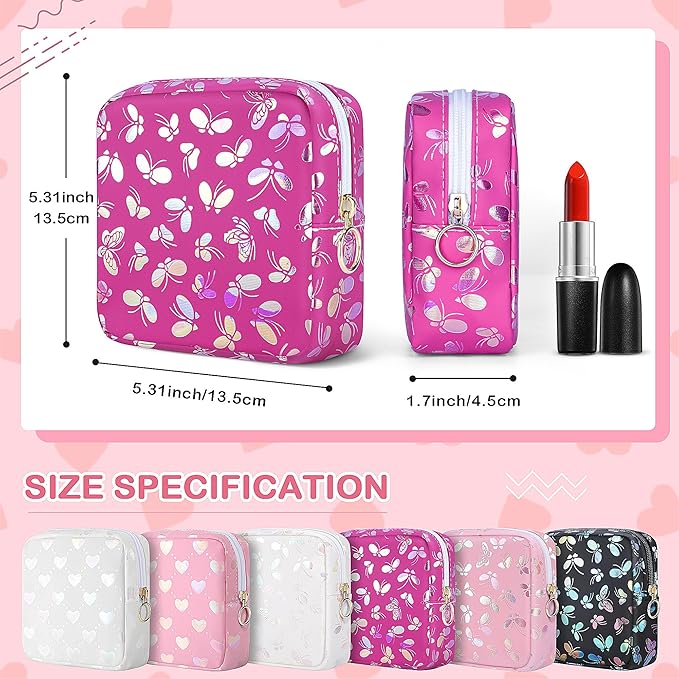 Tampon Holder for Purse, Leather Sanitary Napkin Storage Bag Period Bag Gift for Girls Women, Portable Sanitary Napkin Period Pad Pouch Tampon Bags for Purse(Rose red Butterfly)