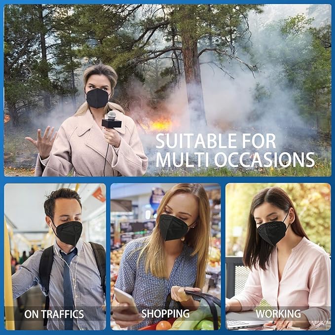 Hotodeal KN95 Face Masks 20 Pcs, Black Kn95 Masks for Adults, 5 Layers Cup Dust Mask for Men, Women, Healthcare/Essential Workers
