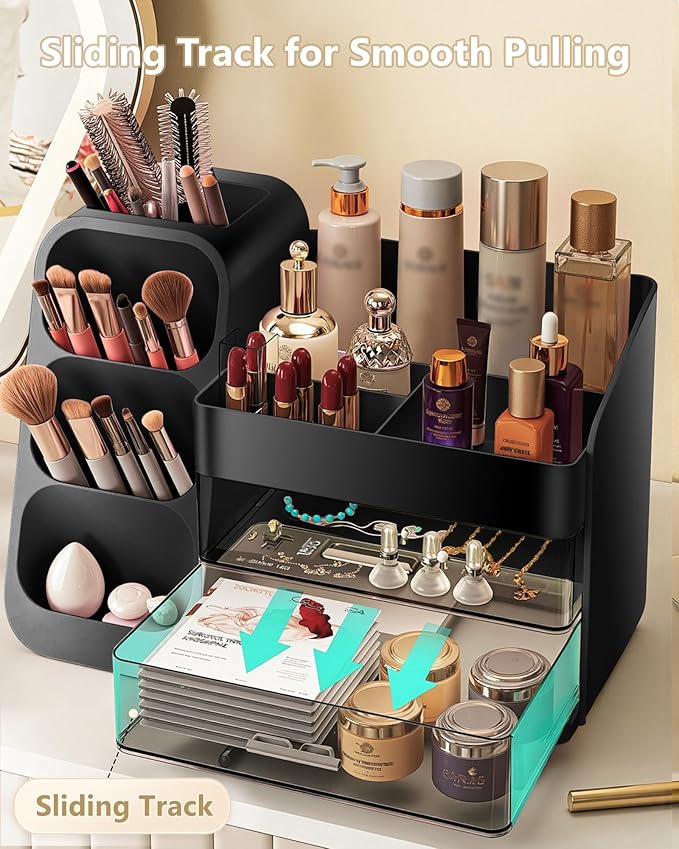 Large Capacity Makeup Organizer Countertop with Makeup Brush Holder for Vanity, Thickened Material, Bathroom Countertop Organizer Skin Care Perfumes Storage, Teen Girl Gifts for 13-25 Year