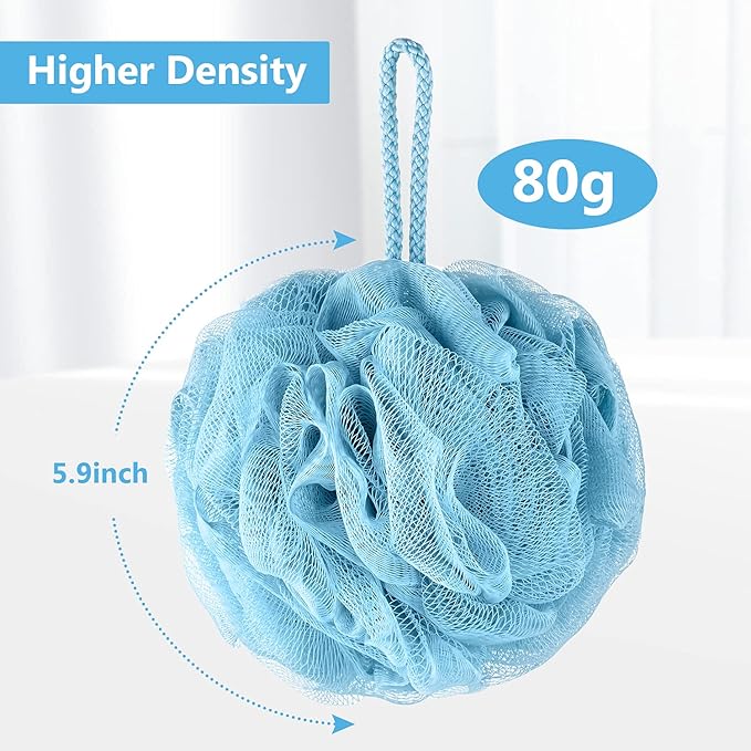 VANZAVANZU Bath Loofah Large 80g Shower Sponge Body Scrubber Mesh Pouf for Men and Women, Set of 4 (Turquoise)