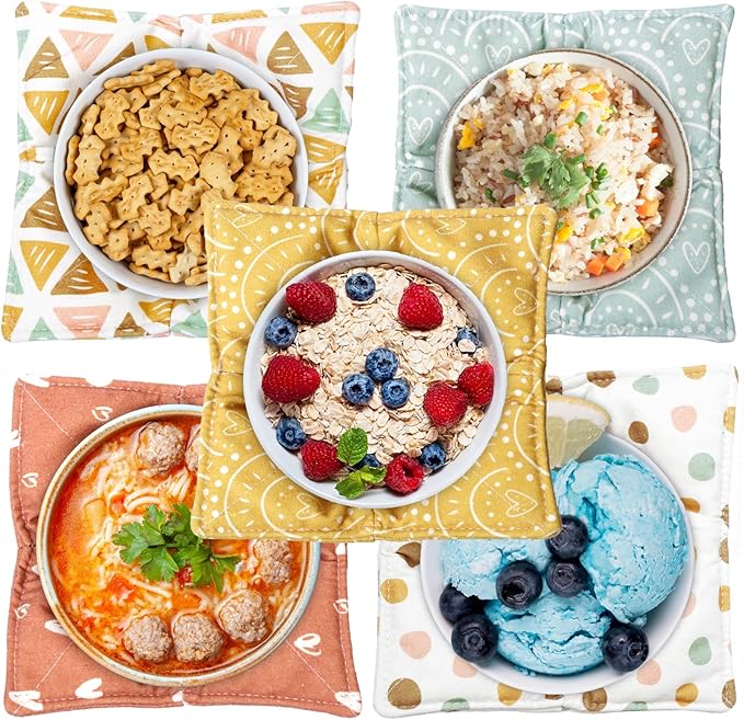 Cotton Microwavable Bowl Cozy, Microwave-Safe Hot Bowl Holders, Soup bowl Cozy Hot Pads (Boho)