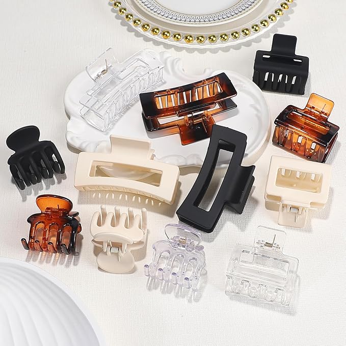 12 Pcs Hair Clips for Women 3 Styles Small Medium Large Claw Clips for Thin Thick Curly Hair, Strong Hold Hair Claw Clips, Stylish Plastic Hair Accessories Ideal Gifts for Women (Transparent)