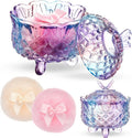 Tioncy 3 Pcs Large Body Powder Puff and Container Powder Container with Puff Crystal Case Soft Washable Reusable Velour Face Body Glitter Wet Dry Makeup Gift(Butterfly, Pastel)
